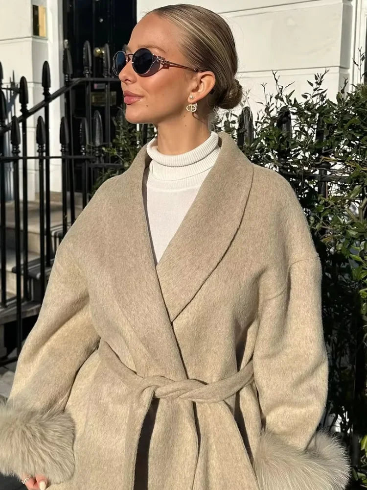 THE LUXE FUR-CUFF BELTED COAT