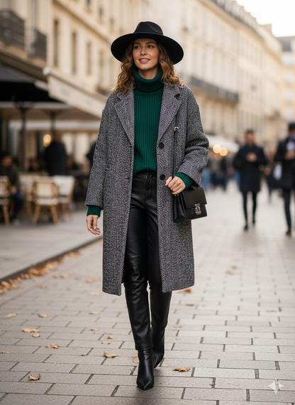 Autumn Mid-Length Houndstooth Coat